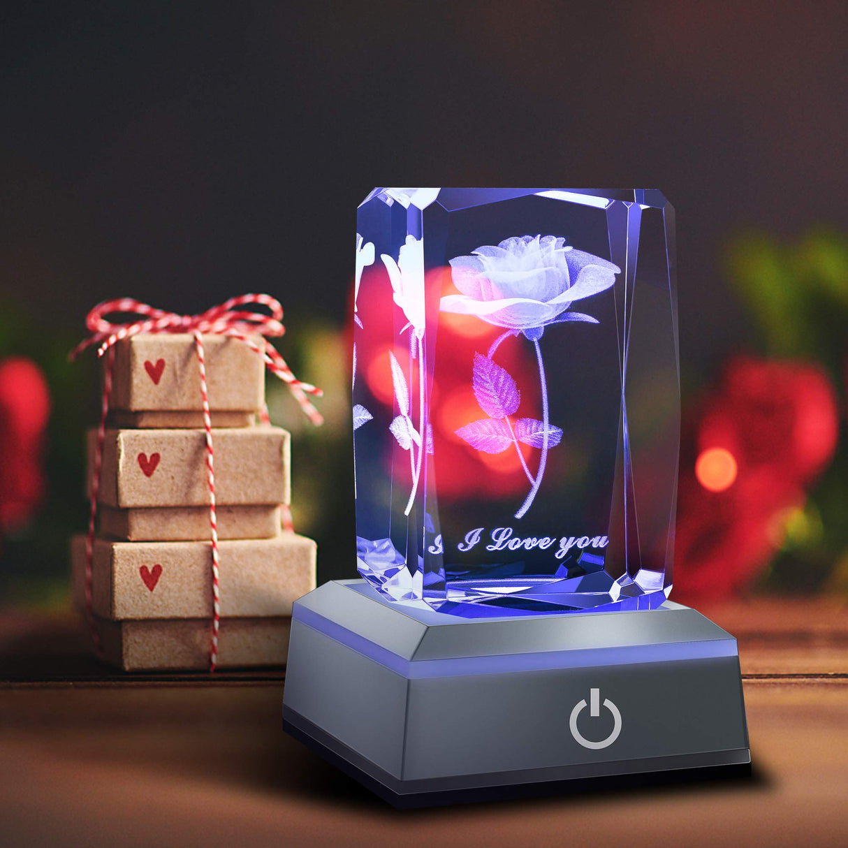 3D Rose Crystal Multicolor Nightlight - I Love You Decolamp - Perfect Valentines Day Gift Ideas for Her My Girlfriend Wife Mom - Unique Anniversary Birthday Presents