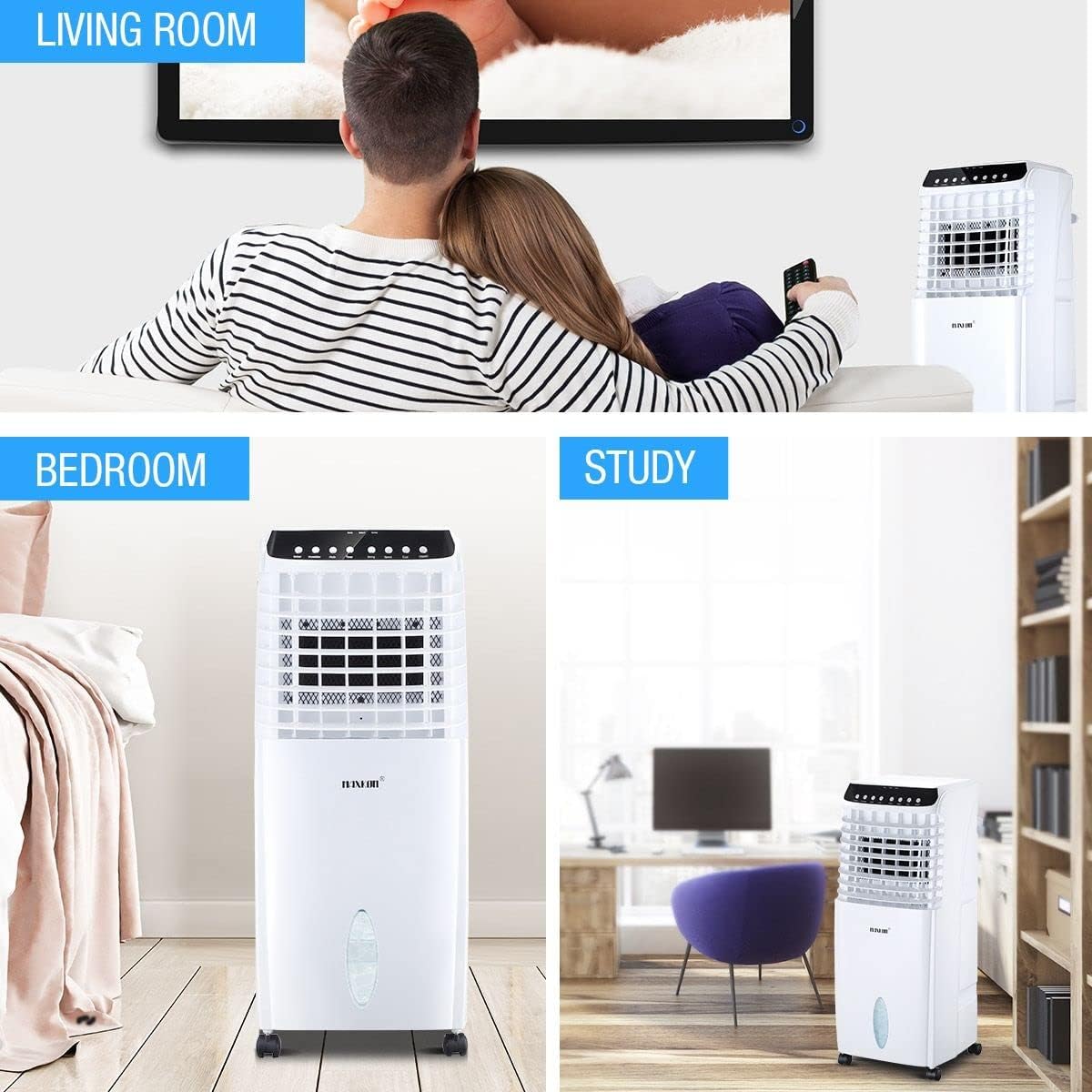 10L Evaporative Air Cooler, Portable Air Conditioner Fan with Ionizer/Humidifier Remote Control Conditioner for Home Use