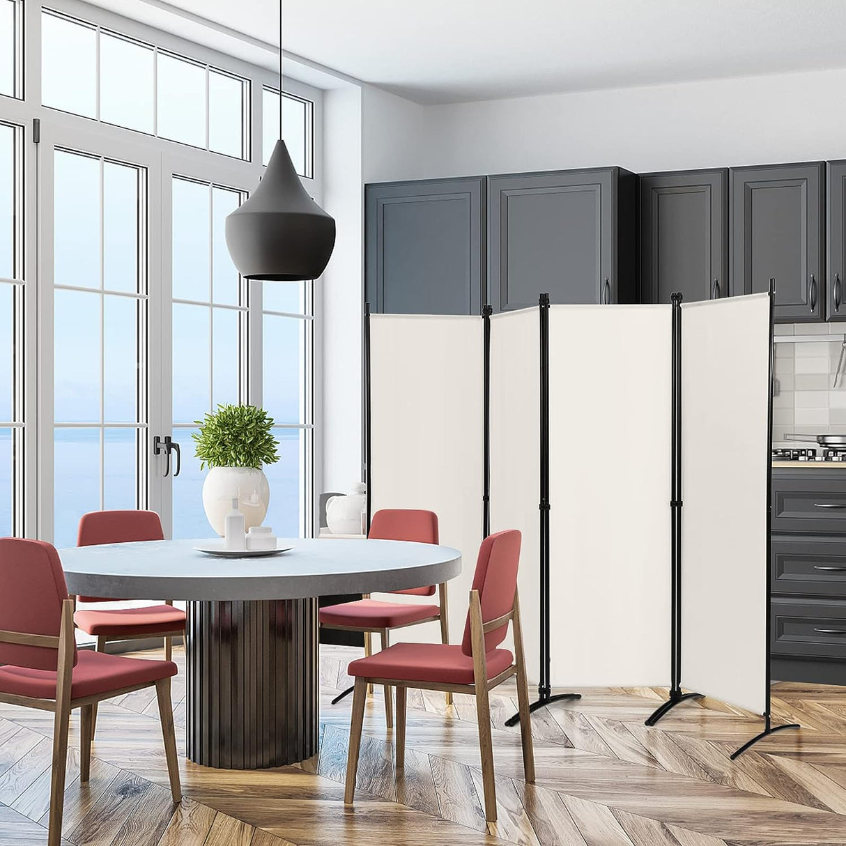 4-Panel Room Divider, Folding Privacy Screen, Portable Fabric Wall Divider and Separator w/ Steel Frame, Indoor & Outdoor Freestanding Privacy Protection for Home, Office, Patio