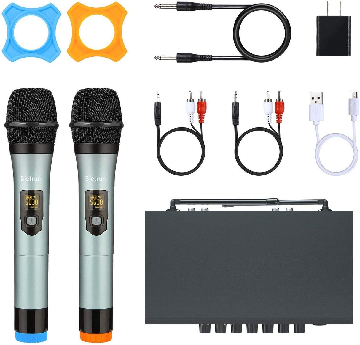 Wireless Microphones with Echo, Easy-to-Use, Auto Connect, 160 ft Range, 1/8''&1/4''Output, UHF Dual Channel Cordless Handheld Dynamic Mics System for Church,Wedding, Karaoke, Speech, Singing