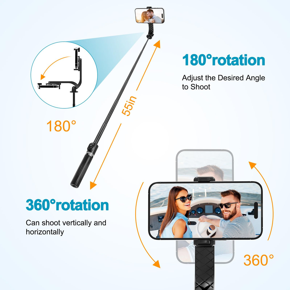 Selfie Stick Phone Tripod Stand, 55"/140cm Small Selfie Stick Tripod with Remote, for iPhone/GoPro/Android/Insta360, Phone Stand for Video Recording/Travel with Camera Connector Kit