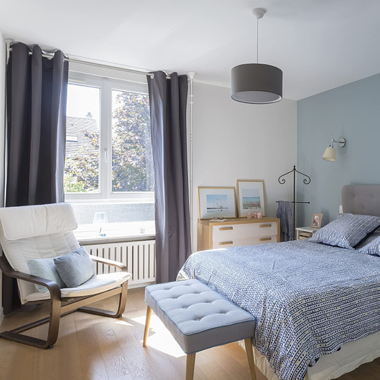 Curtain Divider Stand - 48 to 72 inches Expandable Room Divider,Damage Free Freestanding Vertical Tension Stand