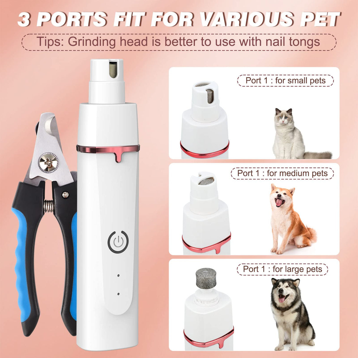 Dog Grooming Clippers kit, 4 in 1 Low Noise Pet Grooming Kit, Professional Dog Grooming Clippers, Rechargeable Cordless Dog Hair Clippers Dog Paw Trimmer Nail Grinder Trimmer for Small to Medium Pets Cat&Dog