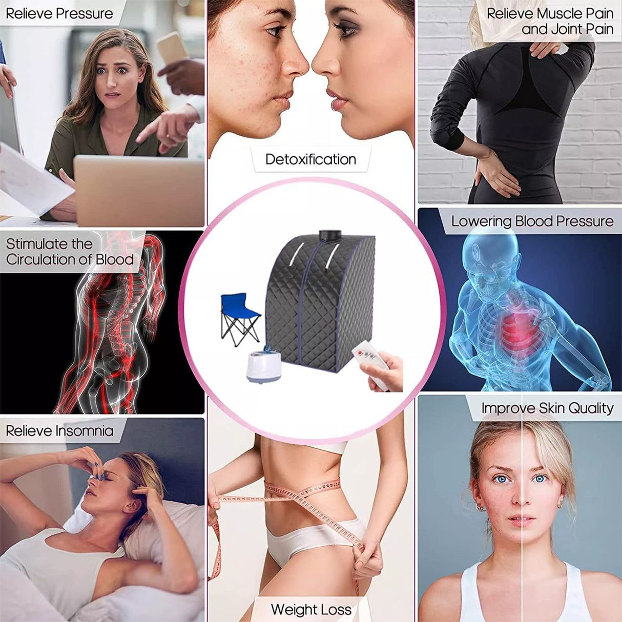 Portable Steam Sauna, Full Size Personal Home Spa with Remote Control, Steamer, Foldable Chair, Portable Sauna for Home