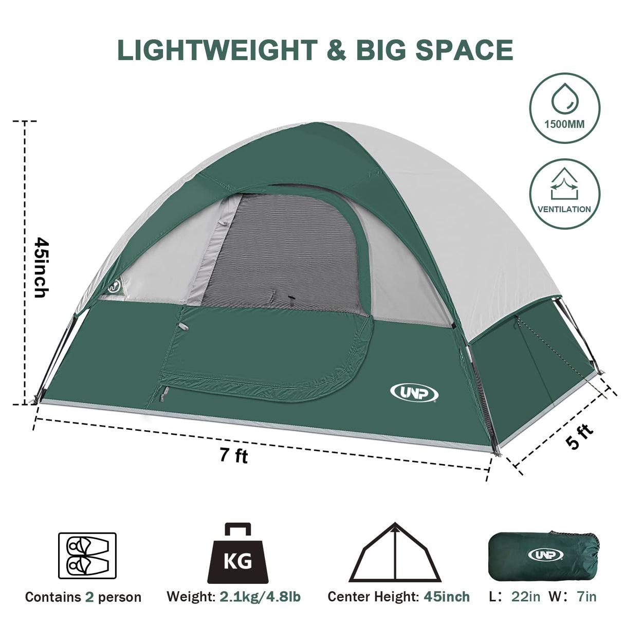Camping Tent 2 Person, Waterproof Windproof Tent with Rainfly Easy Set up-Portable Dome Tents for Camping