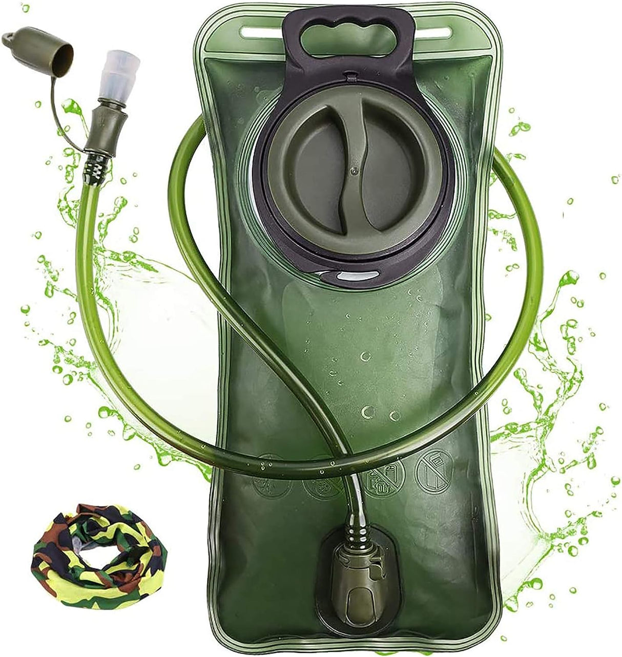 Hydration Bladder, 2L-3L Water Bladder for Hiking Backpack Leak Proof Water Reservoir Storage Bag, BPA-Free Water Pouch Hydration Pack Replacement for Camping Cycling Running, Military Green 2-3 Liter