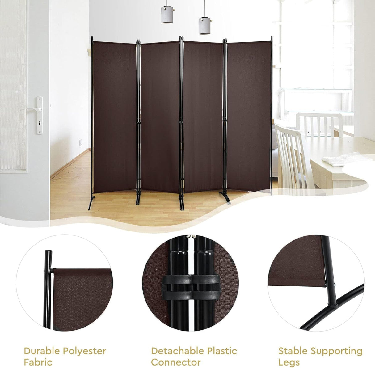 4-Panel Room Divider, Folding Privacy Screen, Portable Fabric Wall Divider and Separator w/ Steel Frame, Indoor & Outdoor Freestanding Privacy Protection for Home, Office, Patio