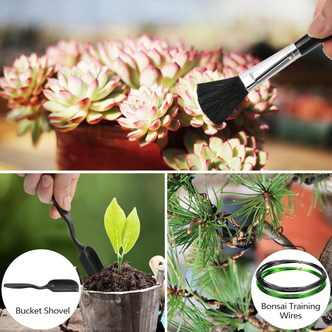 Bonsai Tools Kit, 21 Pcs Gardening Trimming Tools Set Include Pruning Shears, Scissors, Mini Rake, Round and Pointed Shovel &Bonsai Wire, Zip Storage PU Leather Bag,Gardening Gifts for Women,Men