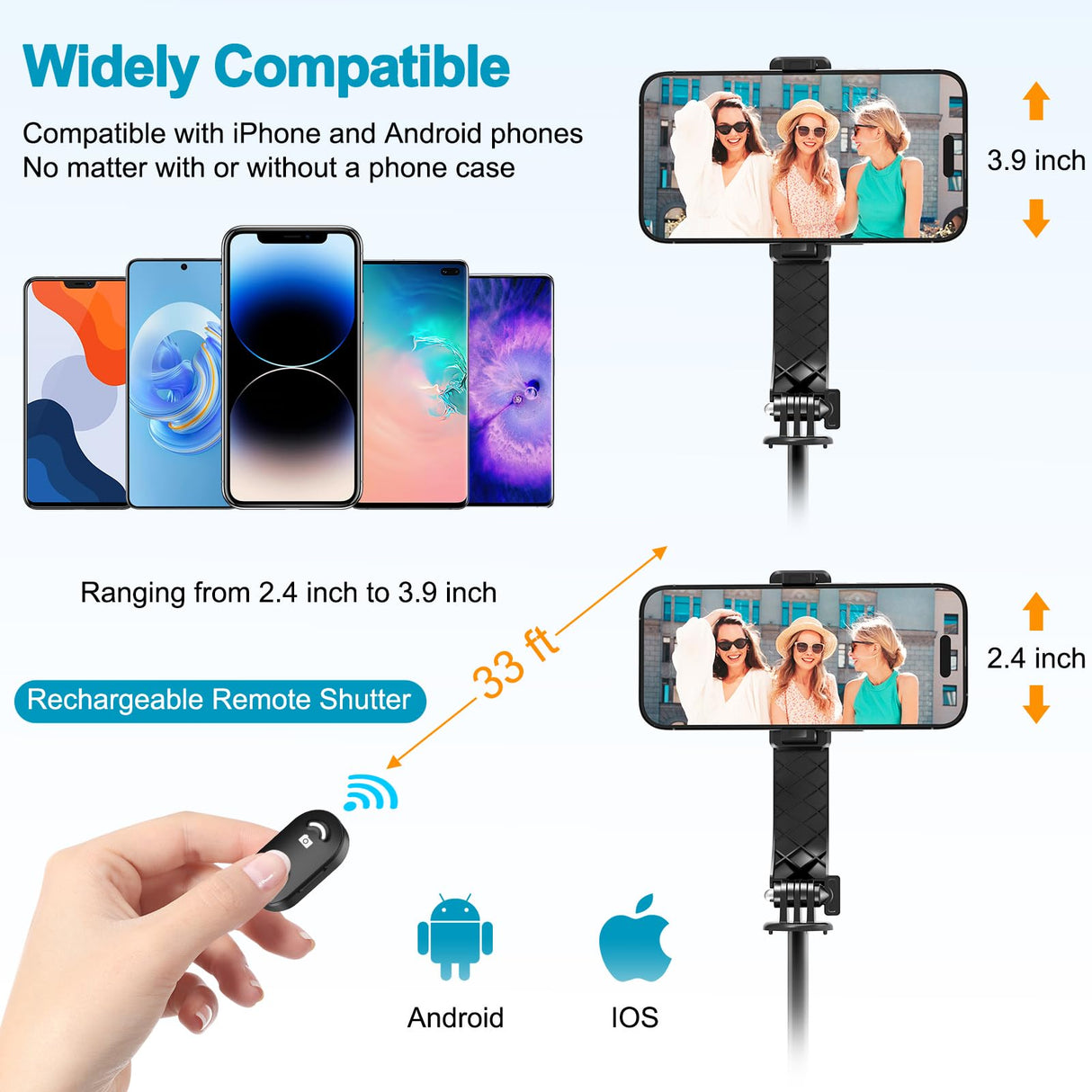 Selfie Stick Phone Tripod Stand, 55"/140cm Small Selfie Stick Tripod with Remote, for iPhone/GoPro/Android/Insta360, Phone Stand for Video Recording/Travel with Camera Connector Kit