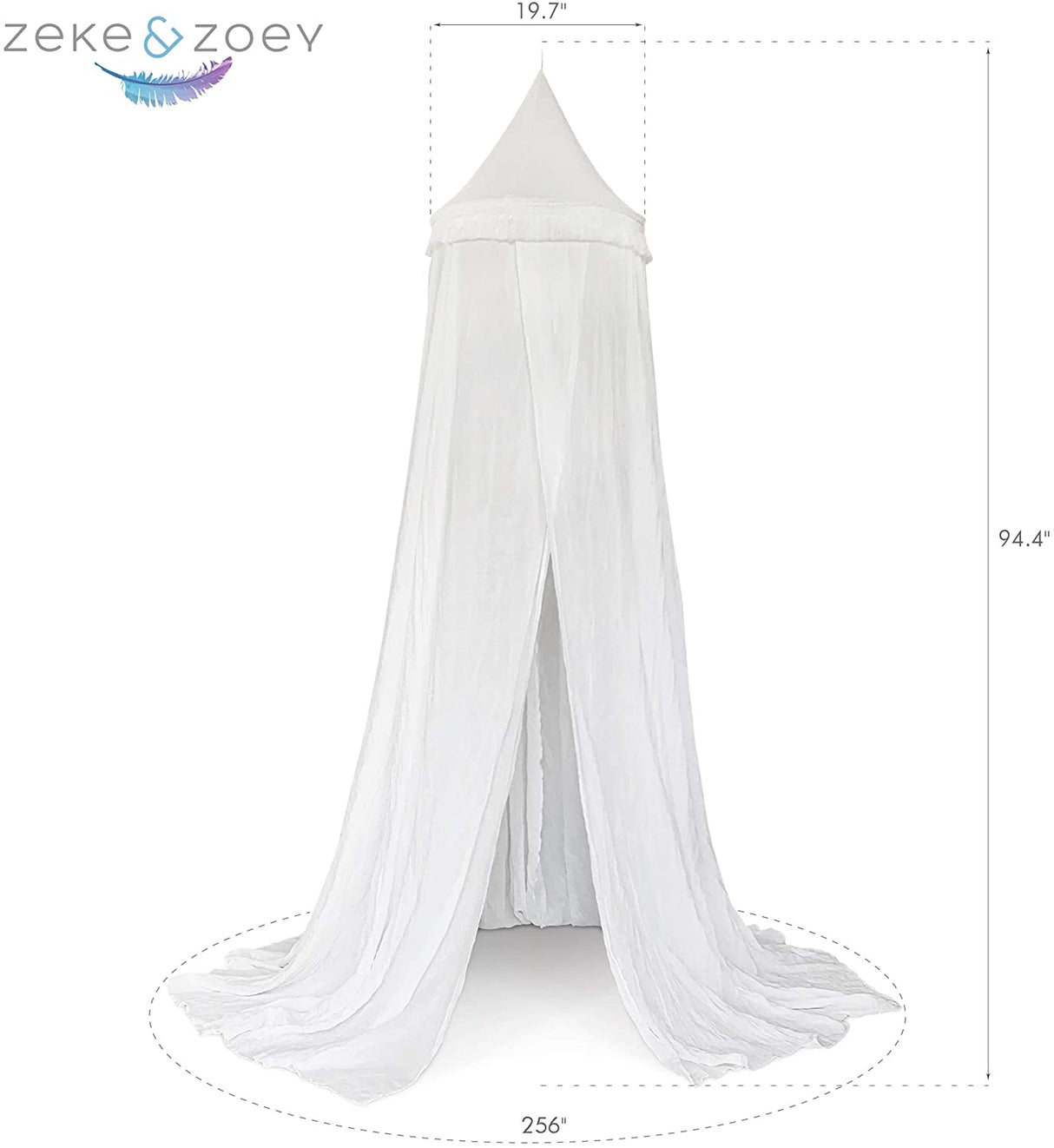 Soft White Hanging Bed Canopy with Tassels for Girls, Boys, Kids Rooms, Beds or Cribs. Nursery Decoration, Sheer Drapes for Child, Play, Reading or Hideaway Princess Tent