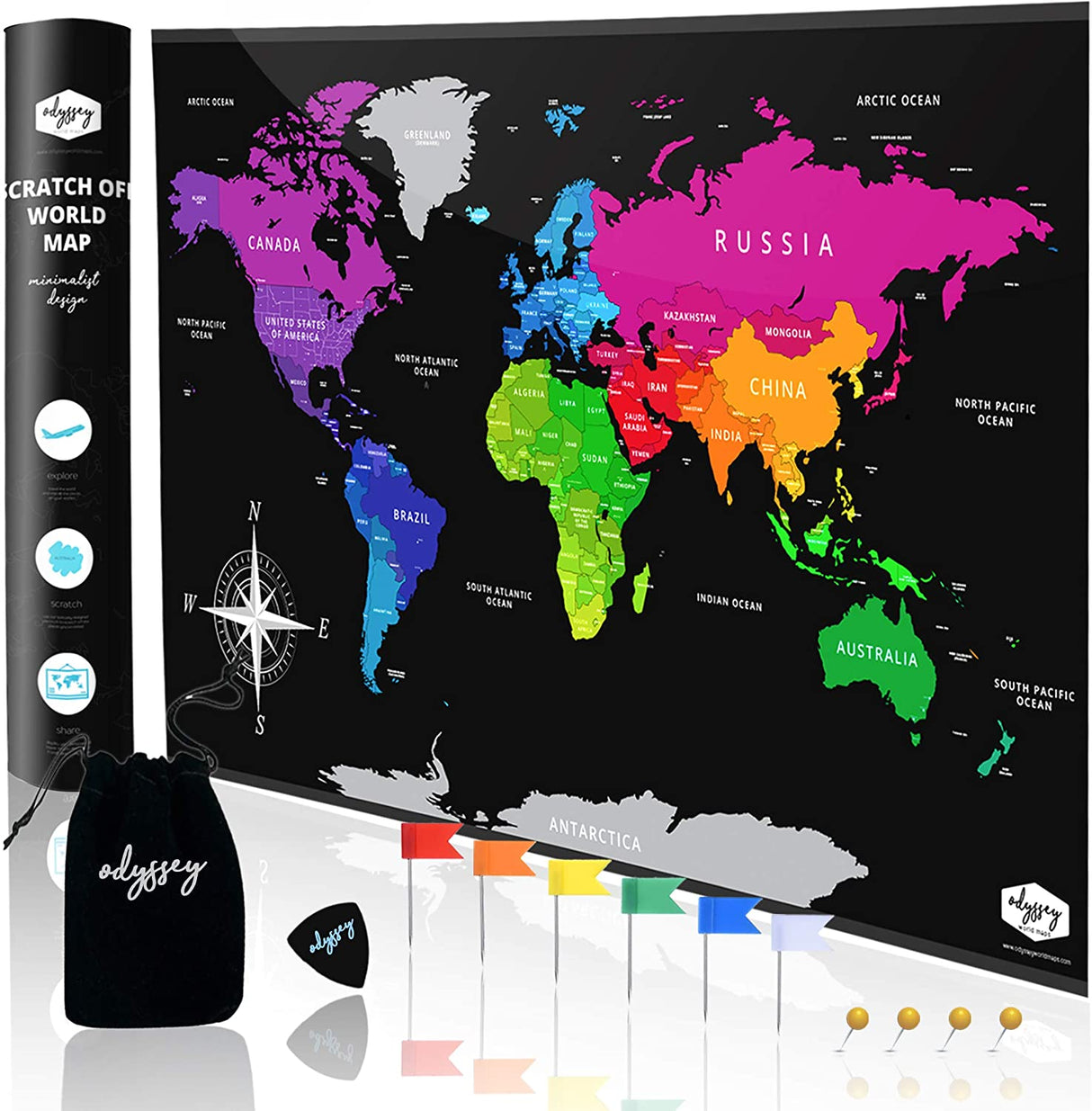 Large Premium Full Colour Scratch Off World Map