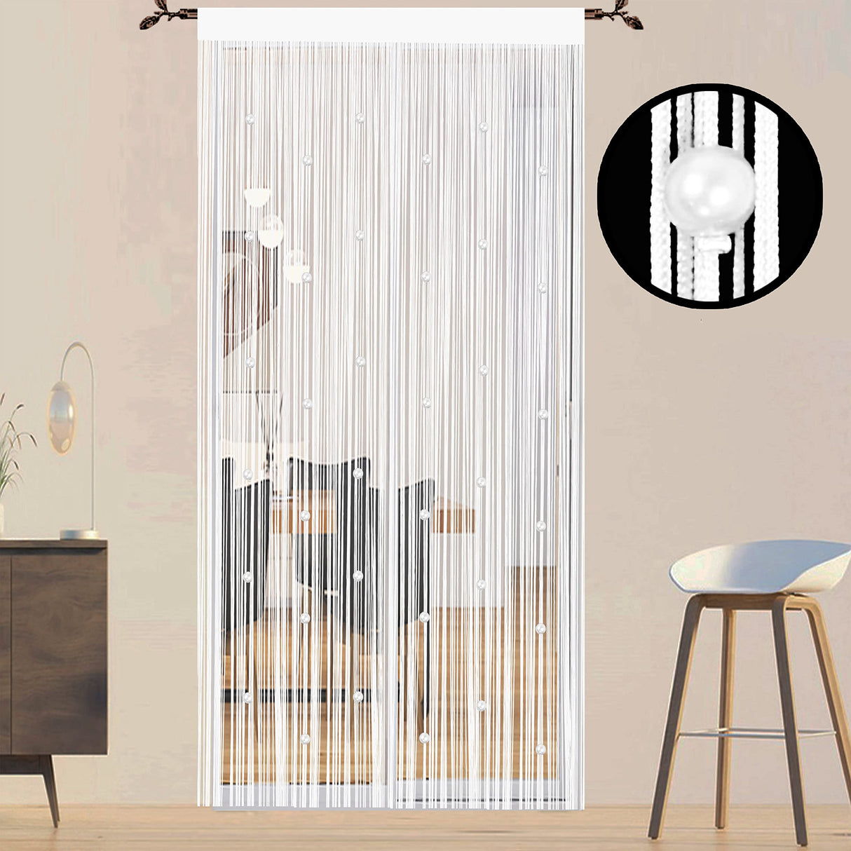 Beads Curtain Door String Curtains for Doorway Tassels Beaded Window Panel Room Divider Wall Decorations Closet Curtains for Bedroom Closet Door Drapes (39x79in, White)