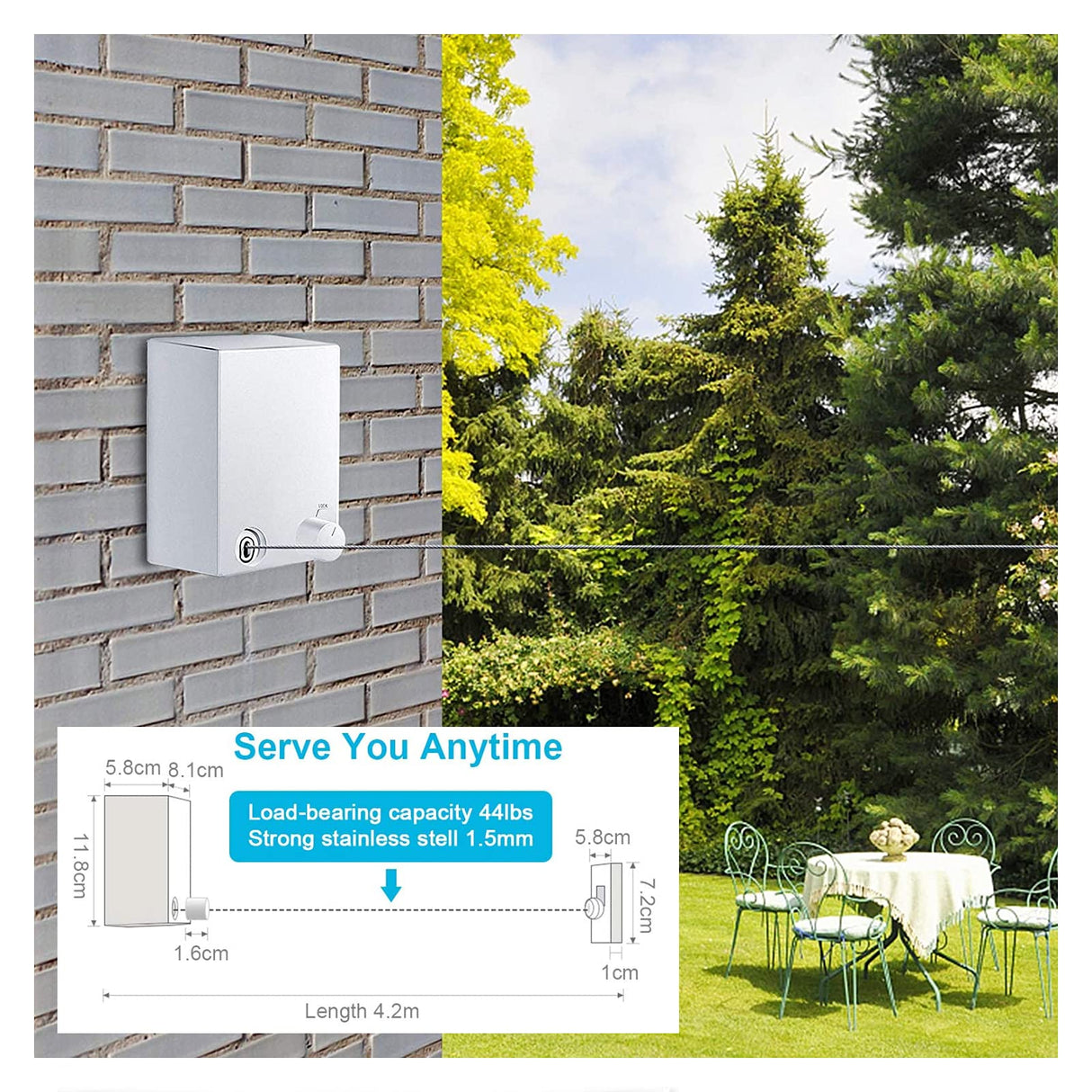 4.2M Retractable Indoor Clothes Drying Rack with Adjustable Rope Outdoor Balcony Indoor Kitchen Bathroom (White)