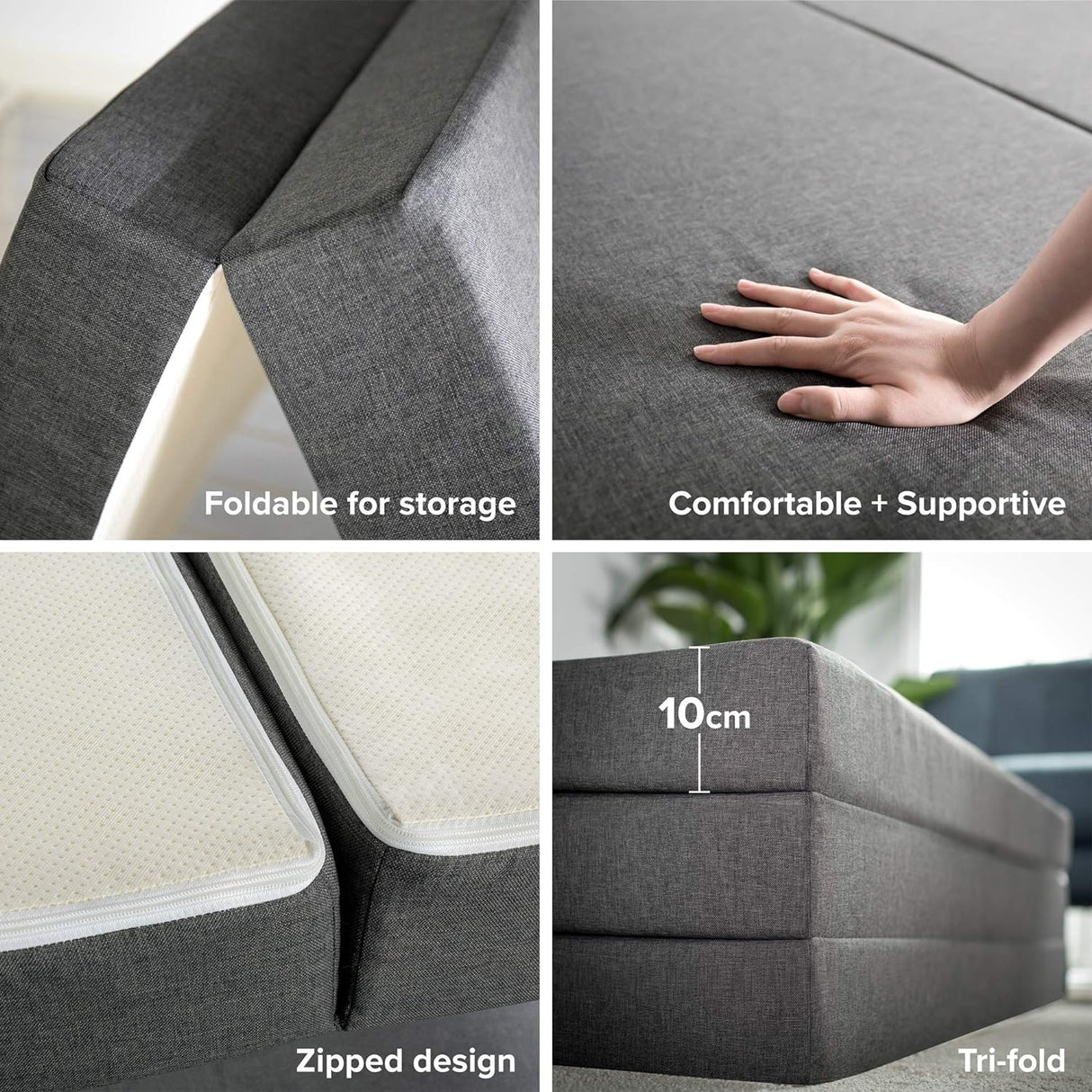 Trifold Folding Mattress Camping Foldable Bed | Portable Travel Trailer Floor Bedding, Foam - Single