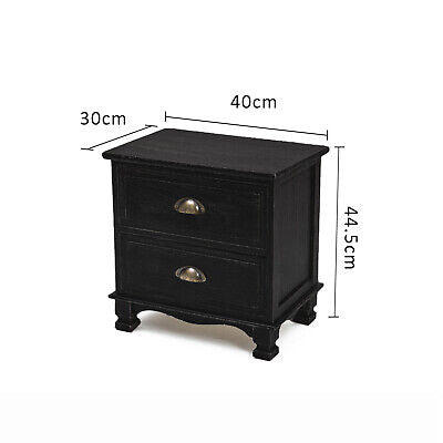 2x LaBella Bedside Table 2 Drawer Vintage Side Storage Cabinet Bedroom BLACK