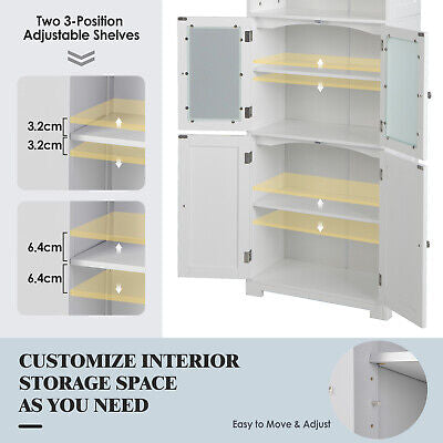 Bathroom Cabinet 4-Door Storage Shelf Tall Cupboard Pantry Kitchen 163CM