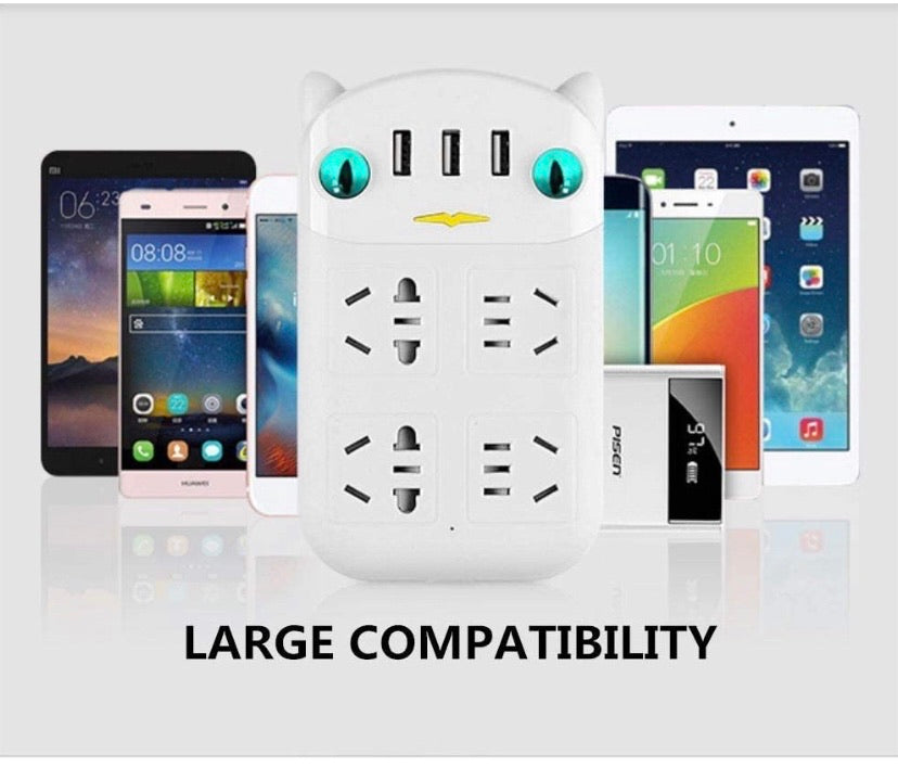 International Power Board Strip 6 Way Outlets Socket 3 Fast USB Charging Charger Ports w/Surge Protector 1.8M (6 Outlet 3 USB)