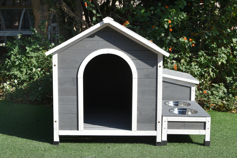 Large Dog House Kennel Pet Timber Wooden Stainless Steel Bowls Storage