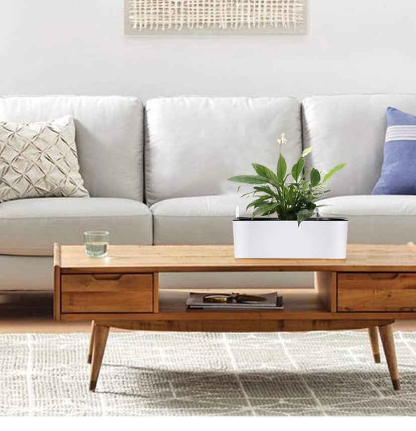 Rectangle Self Watering Planter Pots Window Box 40 cm Indoor Home Garden Modern Decorative Planter Pot for All House Plants Flowers Herbs (1, White(14x40 cm))