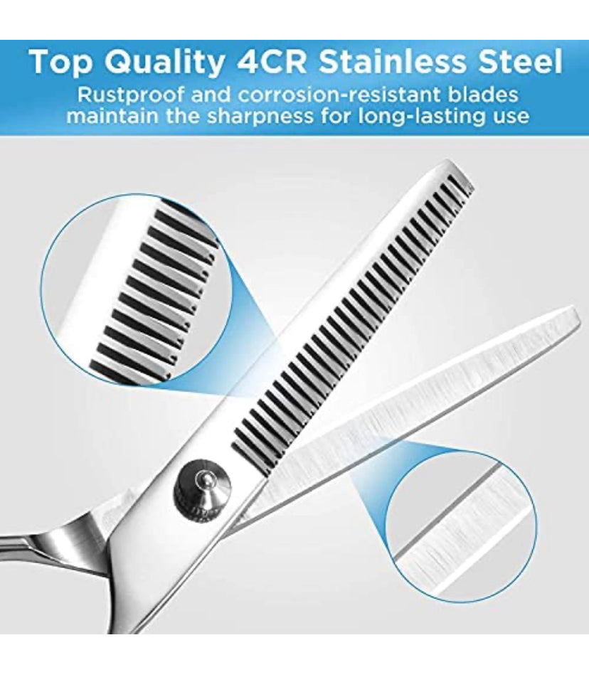 Dog Grooming Scissors Set, Safety Round Blunt Tip Grooming Tools, Professional Curved,Thinning,Straight Scissors with Comb,Grooming Shears for Dogs and Cats. (4 different size scissors)