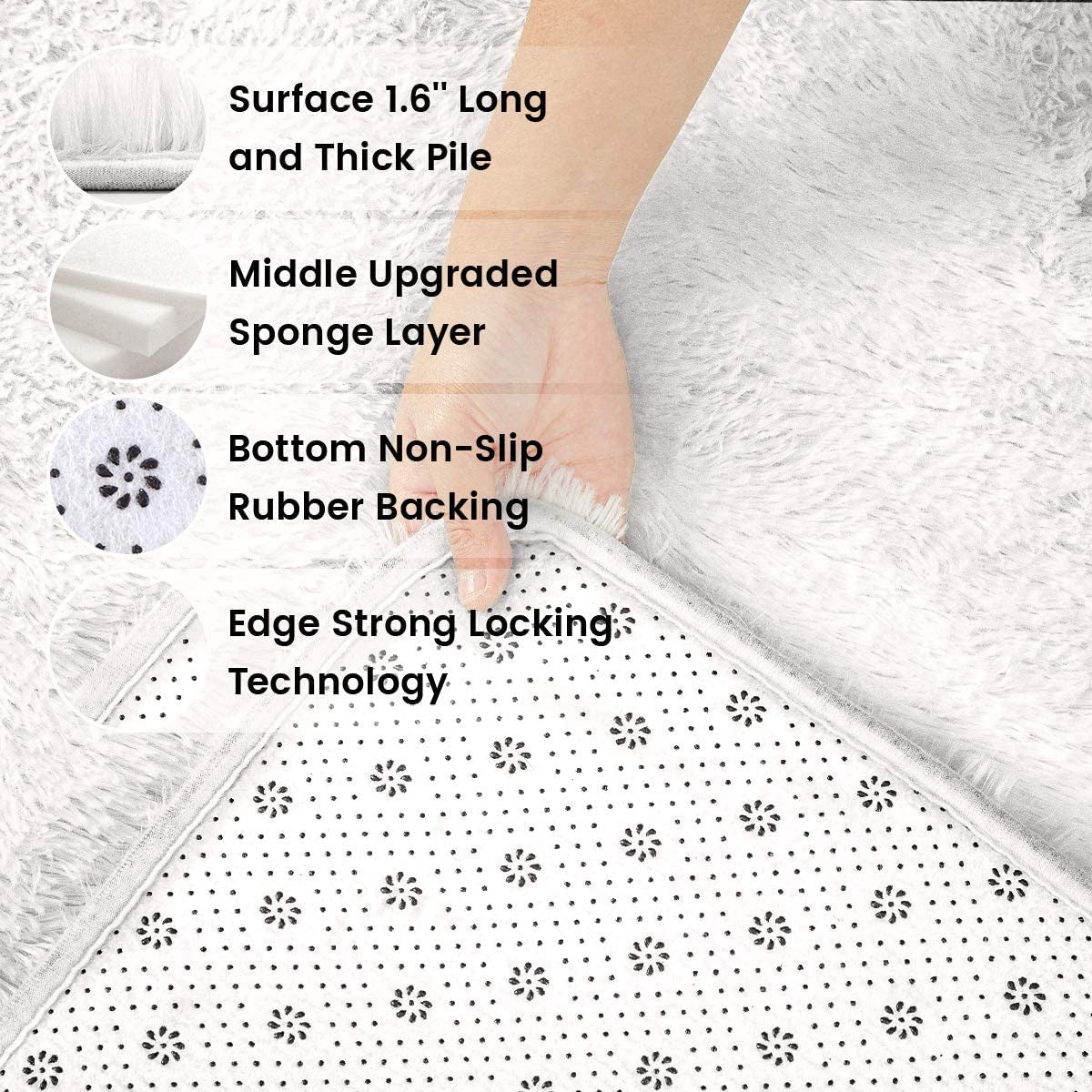 Fluffy Rug, Super Soft Fuzzy Area Rugs for Bedroom Living Room - 4' x 6' Large Plush Furry Shag Rug - Kids Playroom Nursery Classroom Dining Room Decor Floor Carpet, Cream White