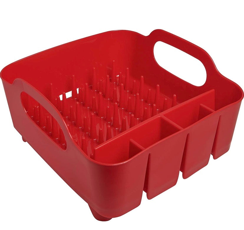 Umbra Tub Dish Drying Rack – Lightweight Self-Draining Dish Rack for Kitchen Sink and Counter at Home, RV or Motorhome, Red Kitchen