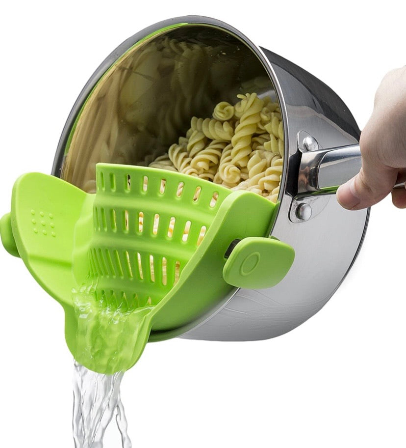 Snap 'N Strain Strainer, Clip On Silicone Colander, Fits All Pots and Bowls - Lime Green