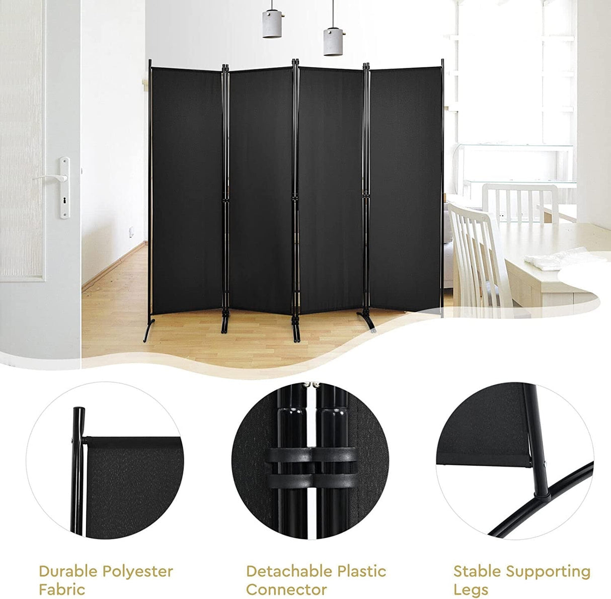 4-Panel Room Divider, Folding Privacy Screen, Portable Fabric Wall Divider and Separator w/ Steel Frame, Indoor & Outdoor Freestanding Privacy Protection for Home, Office, Patio