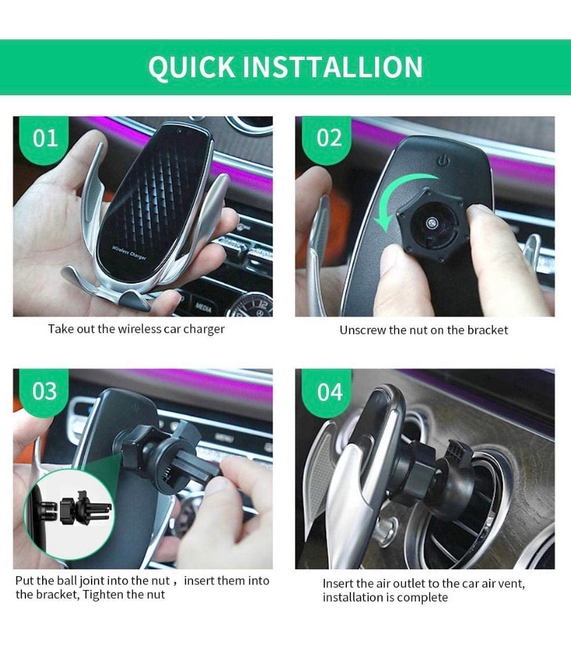 Wireless Car Charger 15W Max Fast Charging Car Mount, Infrared Sensor Auto-Clamping Smart Car Phone Holder Compatible with iPhone 11/11 Pro/11 Pro-Max/XS/X/8, LG V30/V35, Samsung Note 10/S10+/S9, Huawei P30 Pro (Black Silver)