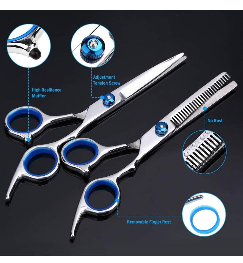 Professional Hair Cutting Scissors, YBLNTEK 9 PCS Barber Thinning Scissors Hairdressing Shears Stainless Steel Hair Cutting Shears Set with Cape Clips Comb for Barber Salon and Home