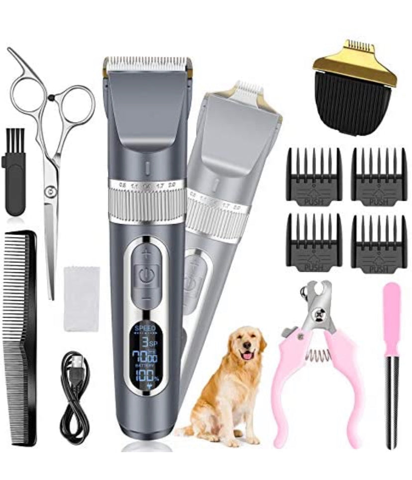 Dog Clippers 2 in 1, Cordless Pet Clippers with Small Trimmer Blade, Eocean 13 Pcs Pet Dog Grooming Kits with Detachable Blades, Dog Trimmer with Nail Tools, 5 Speeds