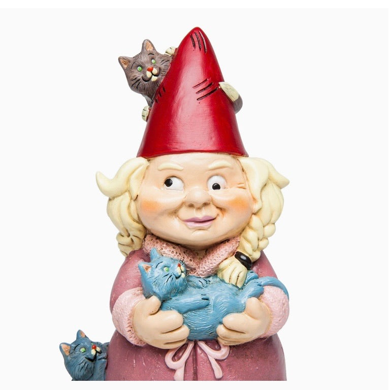 Crazy Cat Lady Garden Gnome - Funny Weatherproof Garden Decoration, Makes a Great Gag Gift - 9" Tall