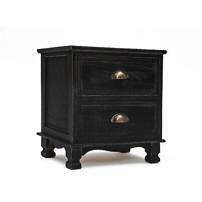 2x LaBella Bedside Table 2 Drawer Vintage Side Storage Cabinet Bedroom BLACK