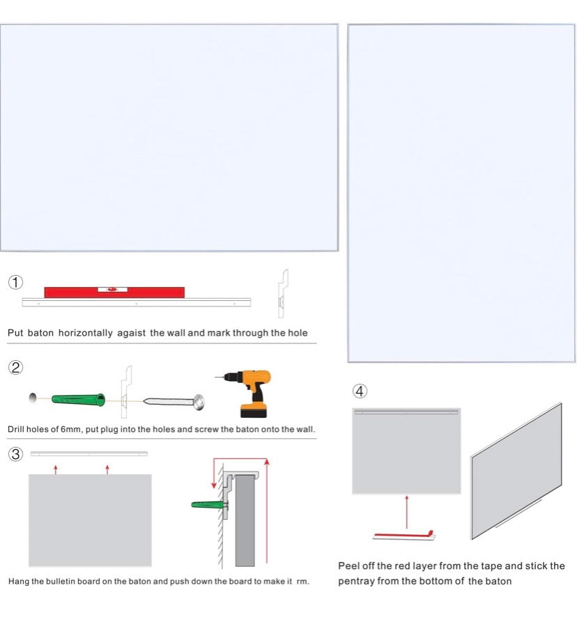 Ultra-Slim White Board, 900 x 600 mm Magnetic Hanging Whiteboard for Wall for Kids