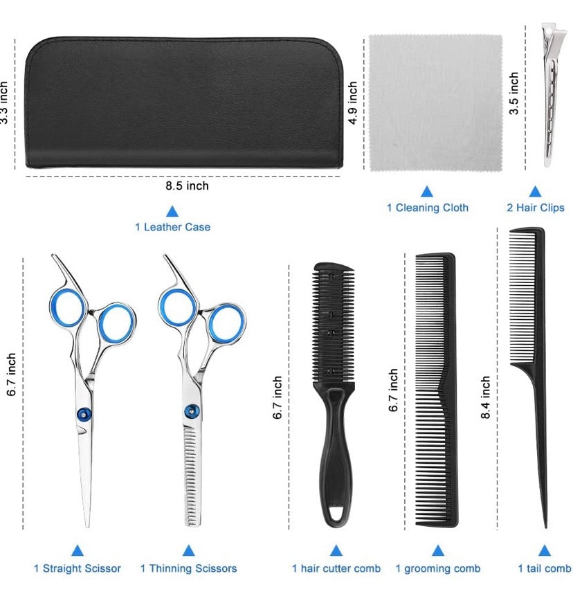 Professional Hair Cutting Scissors, YBLNTEK 9 PCS Barber Thinning Scissors Hairdressing Shears Stainless Steel Hair Cutting Shears Set with Cape Clips Comb for Barber Salon and Home
