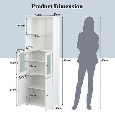 Bathroom Cabinet 4-Door Storage Shelf Tall Cupboard Pantry Kitchen 163CM