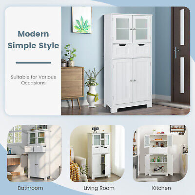 Bathroom Cabinet 4-Door Storage Cabinet Kitchen Cupboard Drawers128CM