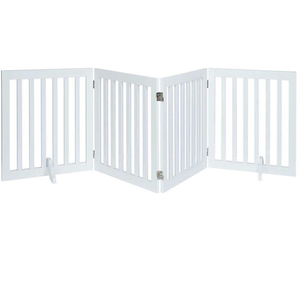 Large Free Standing Dog Gate, Extra Tall Safety Wood Pet Gate, Indoor Foldable Dog Gate, Expands up to 152cm Wide 91cm, Doorway Pet Barrier, White