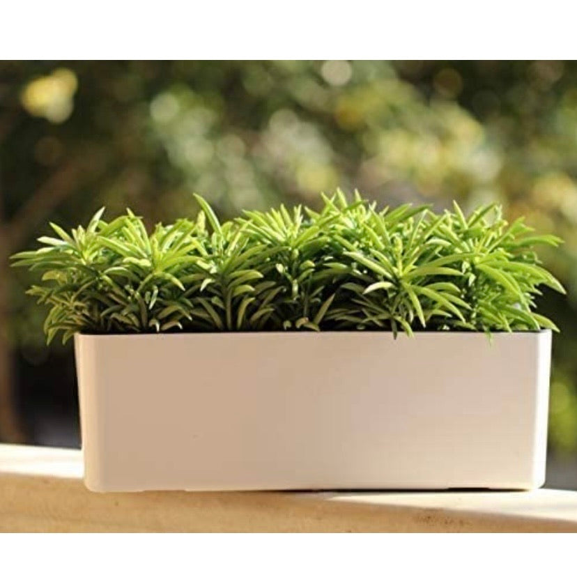 Rectangle Self Watering Planter Pots Window Box 40 cm Indoor Home Garden Modern Decorative Planter Pot for All House Plants Flowers Herbs (1, White(14x40 cm))