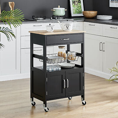Modern Kitchen Island Storage Trolley Portable Table Workbench Cart