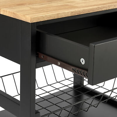 Modern Kitchen Island Storage Trolley Portable Table Workbench Cart