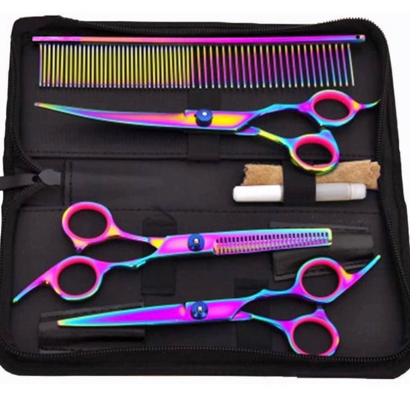 Professional Pet Grooming Scissors Set Straight Scissors Thinning Scissors Curved Scissors Comb case