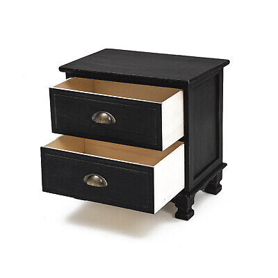 2x LaBella Bedside Table 2 Drawer Vintage Side Storage Cabinet Bedroom BLACK