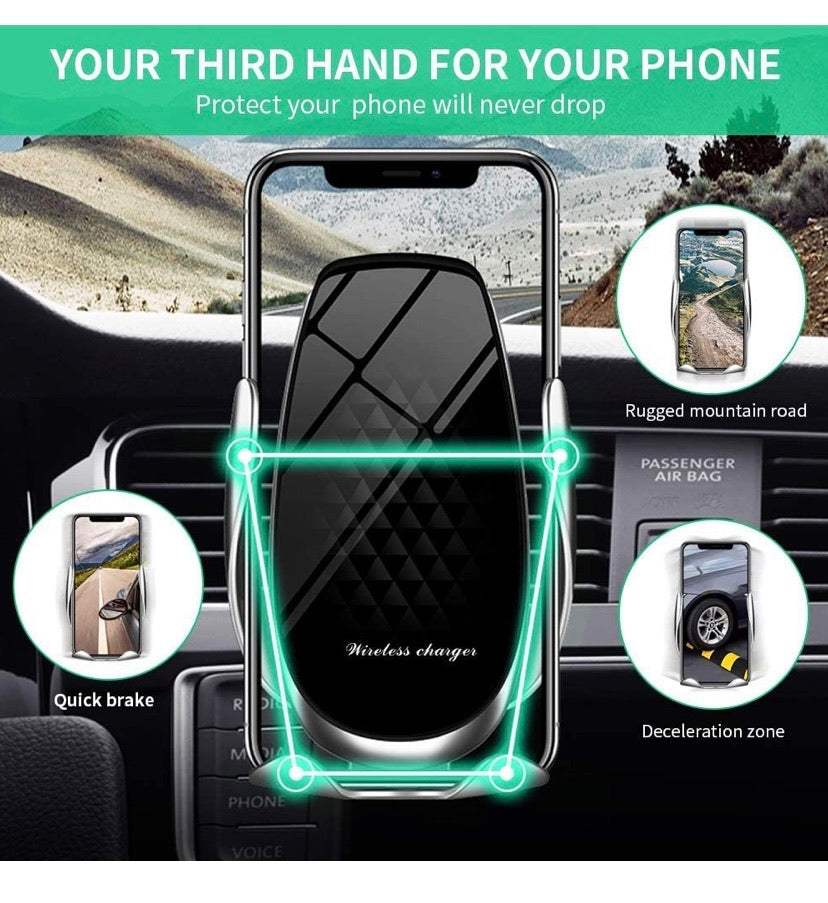 Wireless Car Charger 15W Max Fast Charging Car Mount, Infrared Sensor Auto-Clamping Smart Car Phone Holder Compatible with iPhone 11/11 Pro/11 Pro-Max/XS/X/8, LG V30/V35, Samsung Note 10/S10+/S9, Huawei P30 Pro (Black Silver)
