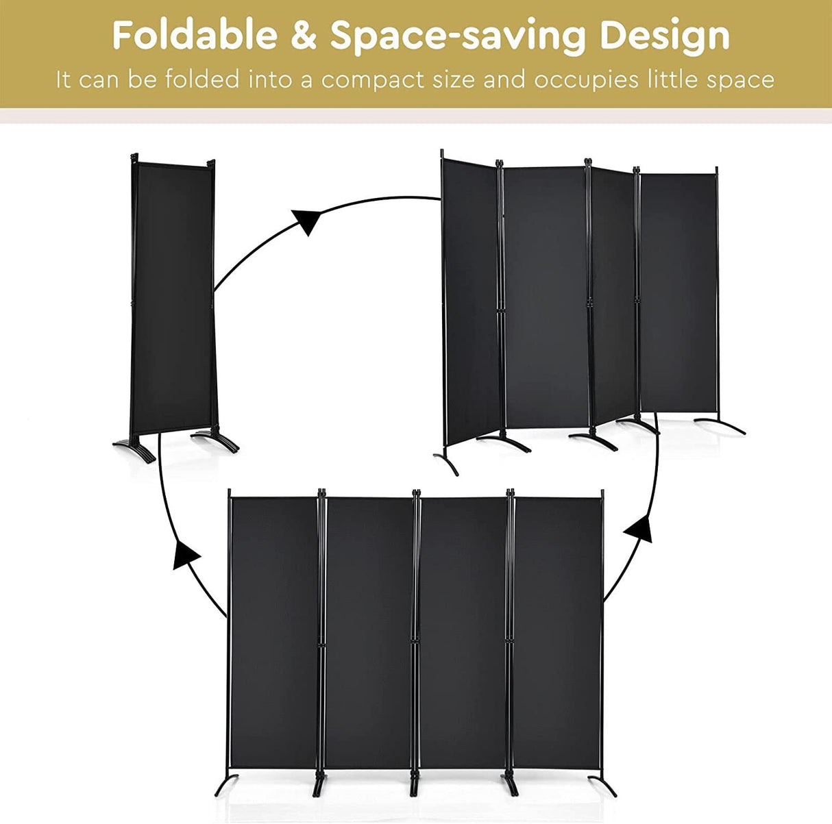 4-Panel Room Divider, Folding Privacy Screen, Portable Fabric Wall Divider and Separator w/ Steel Frame, Indoor & Outdoor Freestanding Privacy Protection for Home, Office, Patio