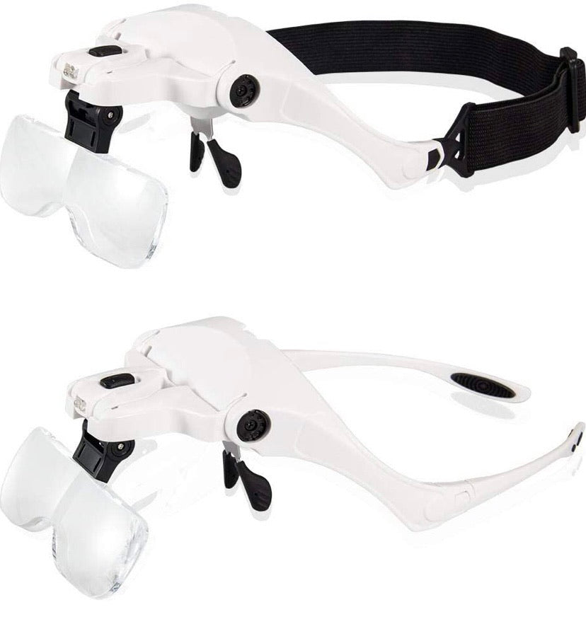 Head Mount Magnifier, Bysameyee Lighted Magnifying Headband Glass Loupe Visor with 2 LED Light for Close Work, Jewelry Work, Watch Repair, Arts & Crafts, Reading Aid