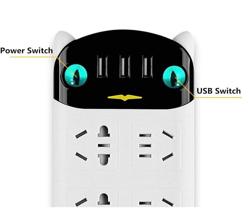 International Power Board Strip 6 Way Outlets Socket 3 Fast USB Charging Charger Ports w/Surge Protector 1.8M (6 Outlet 3 USB)