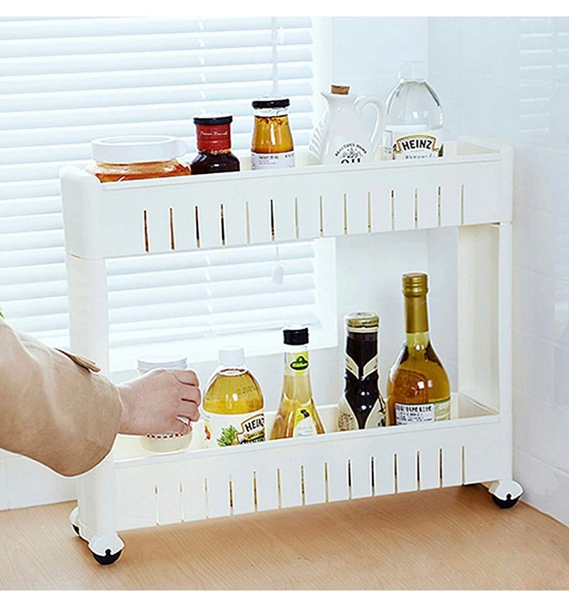 4 Tier Slim Storage Cart Mobile Shelving Unit Organizer Slide Out Storage Rolling Utility Cart Tower, Gap Storage Pantry Storage Rack for Kitchen Bathroom Laundry Narrow Spaces, Plastic, White