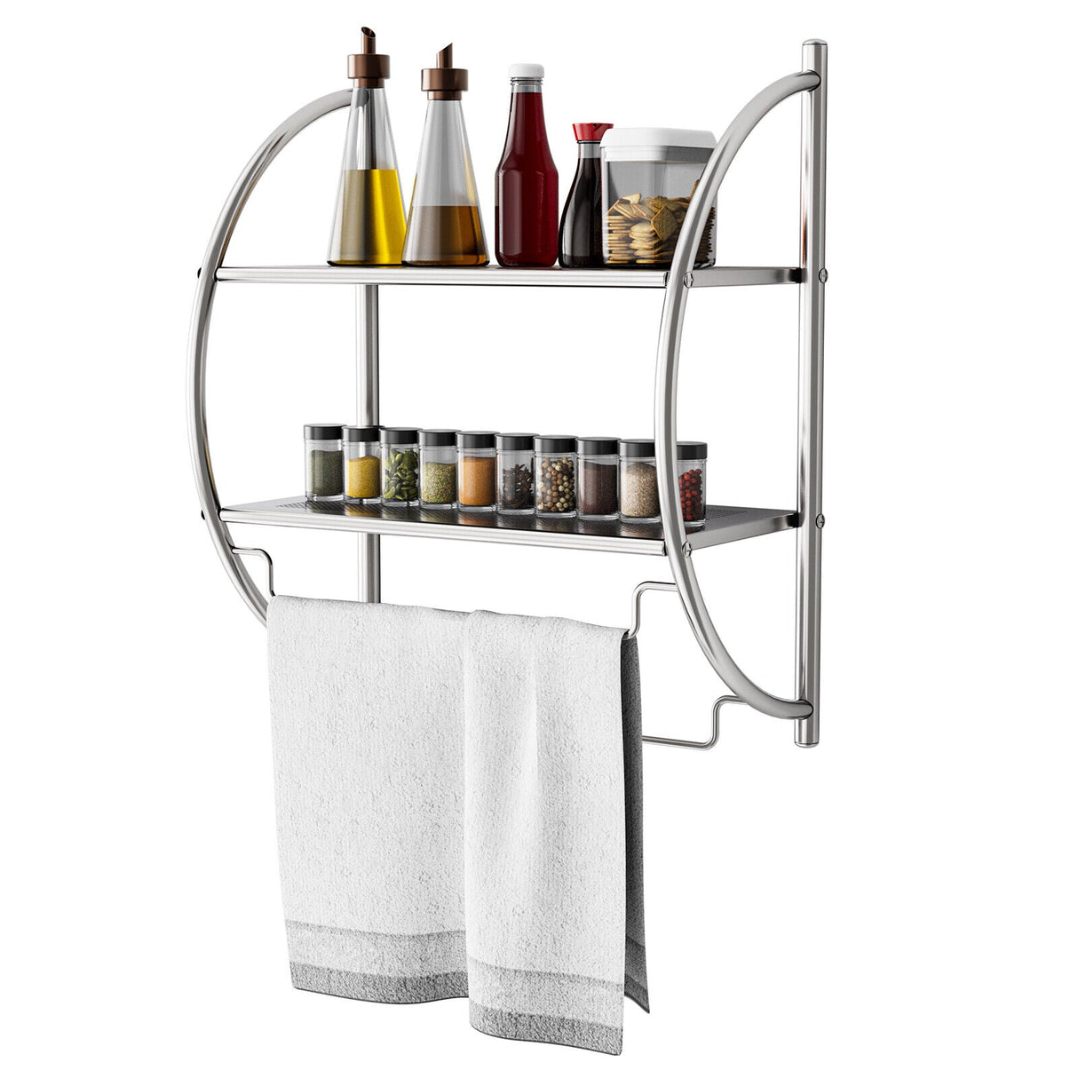 Towel Rack Wall Mounted Bathroom 2-Tier Storage Shelf Toilet Kitchen