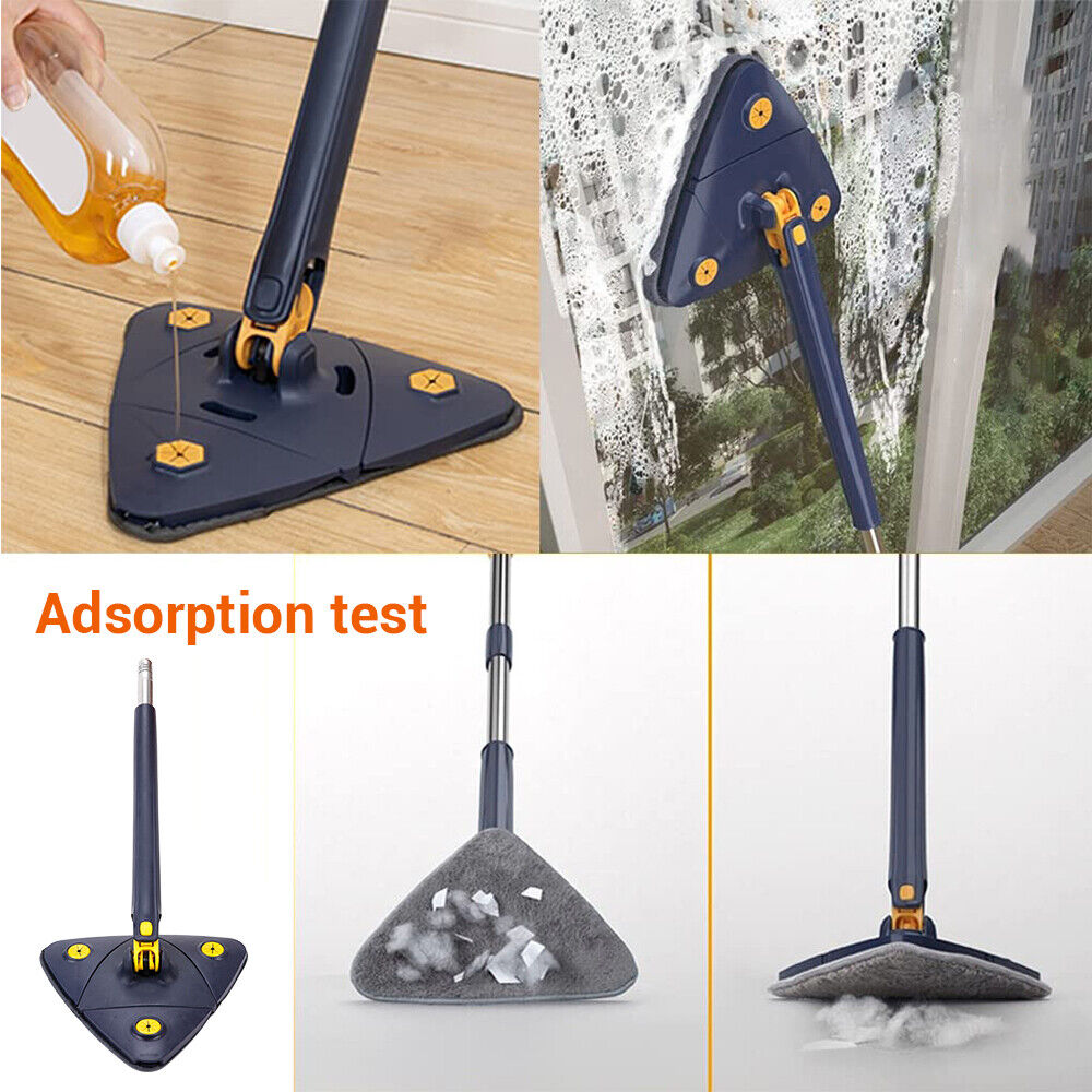 Rotatable Adjustable Cleaning Mop, 360ー Triangle Microfiber Mop with Long Handle, Wet and Dry Mop for Floor Cleaning Telescopic Spin Home Mop with 2 Replaceable Cloth